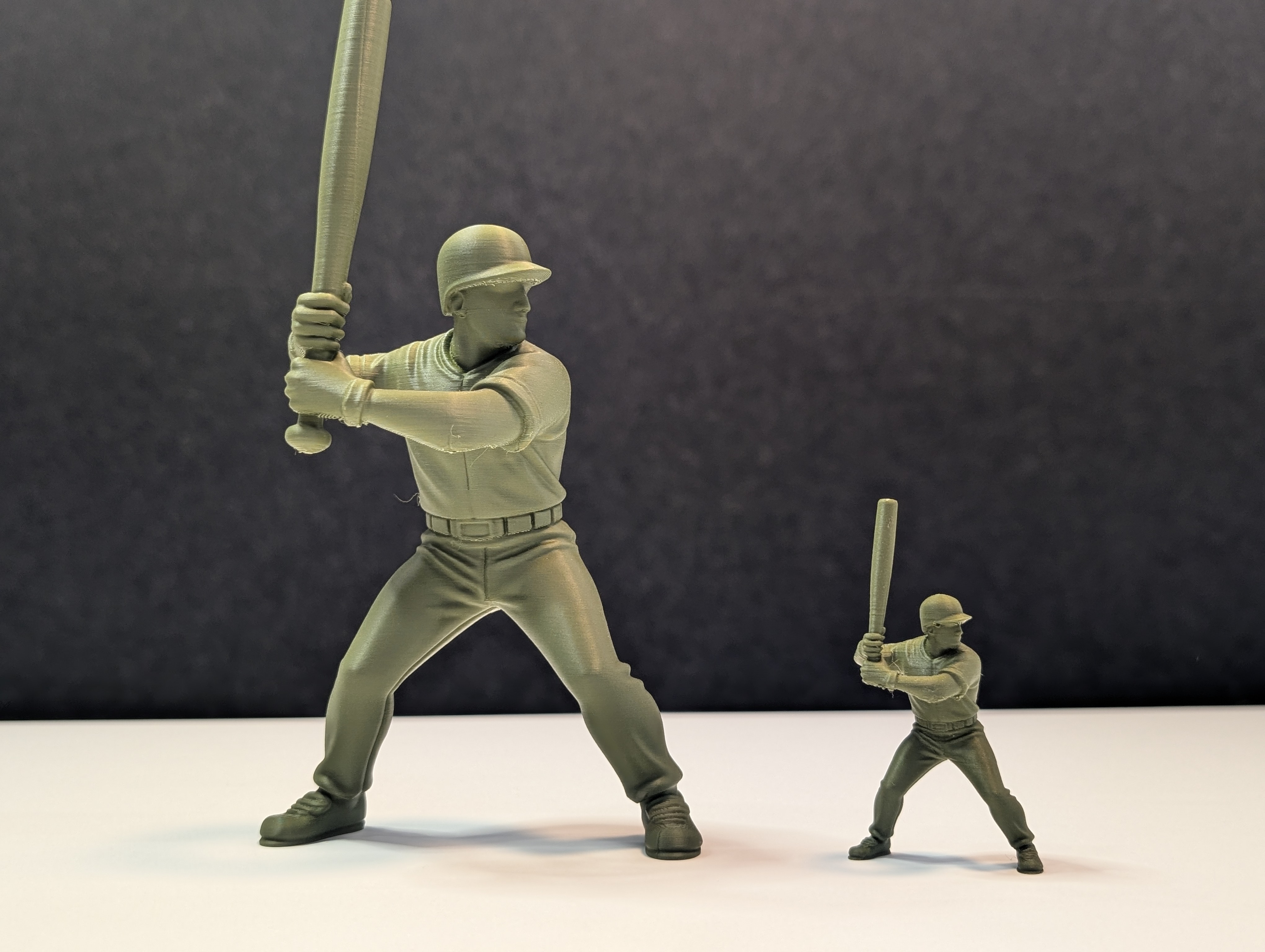 Baseball Army Men 5 inch and 2 inch batter figurines side by side